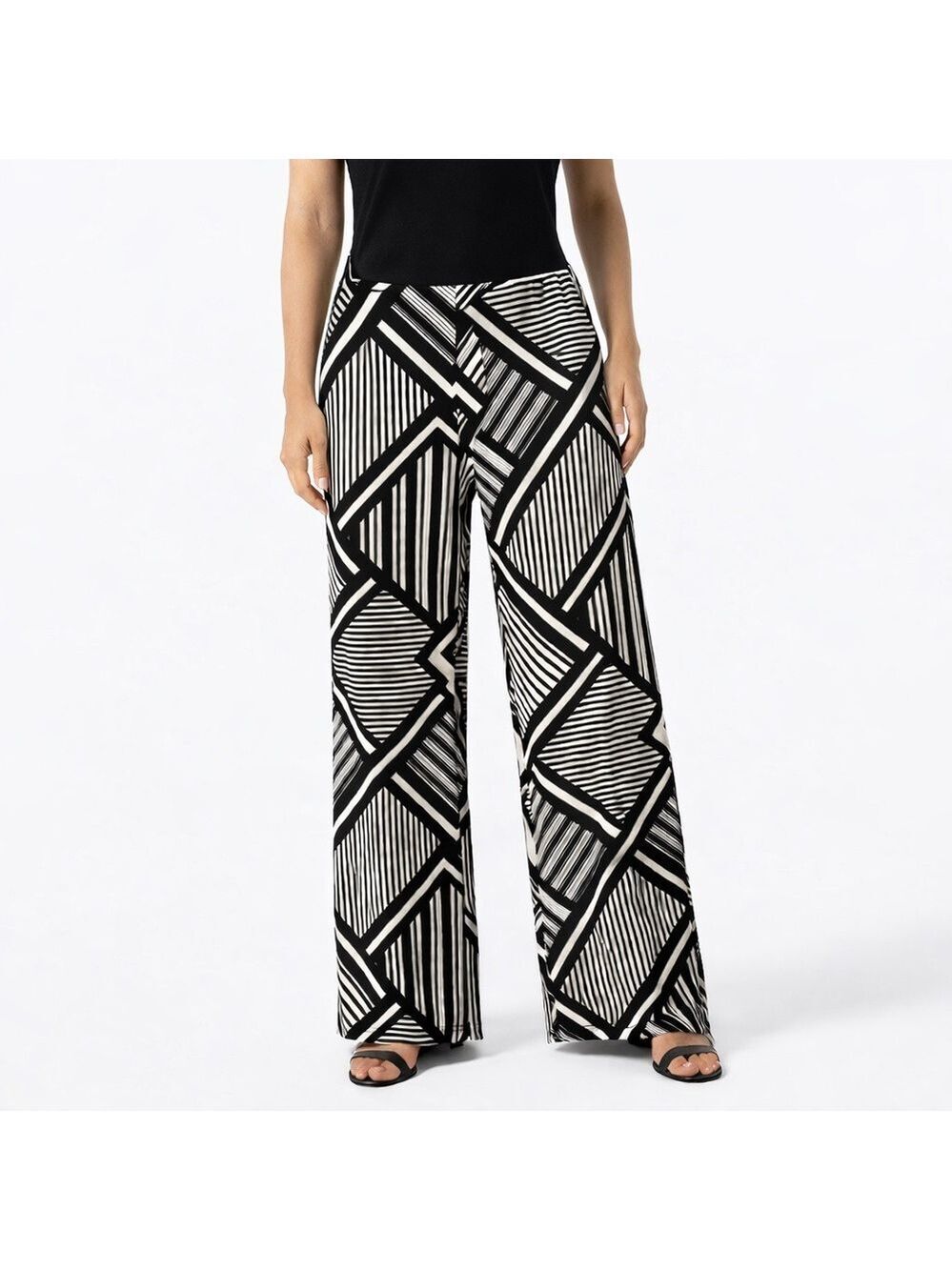 JULES & LEOPOLD Poly Spandex Slinky Wide Leg Geometric Print Pull On Pants XL